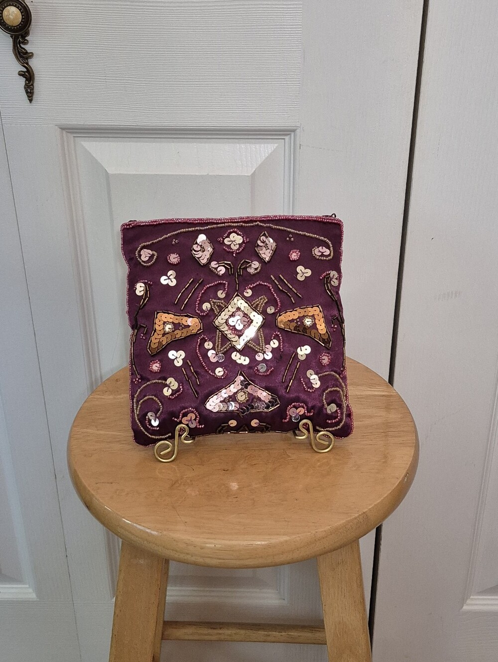 Y&S plum purple satin sequined evening bag